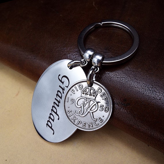 1950 Lucky Sixpence British Coin Keyring Grandad 74th Birthday Gift Metal Keepsake Keychain for Men Grandpa Gramps Removable Charm Etsy