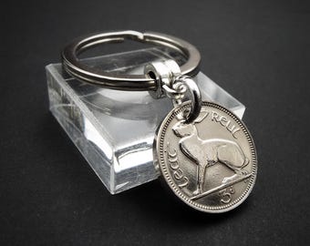 1962 SMALL Irish Hare Threepence Coin Keyring 64th Birthday Gift