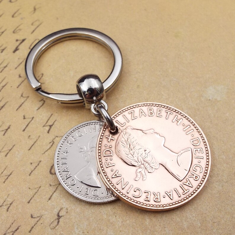 Original 1964 British Sixpence Ha'penny Double Coin Keyring 60th Birthday Gift Small Sentimental Birth Year Keepsake Him Her Men Women UK image 8