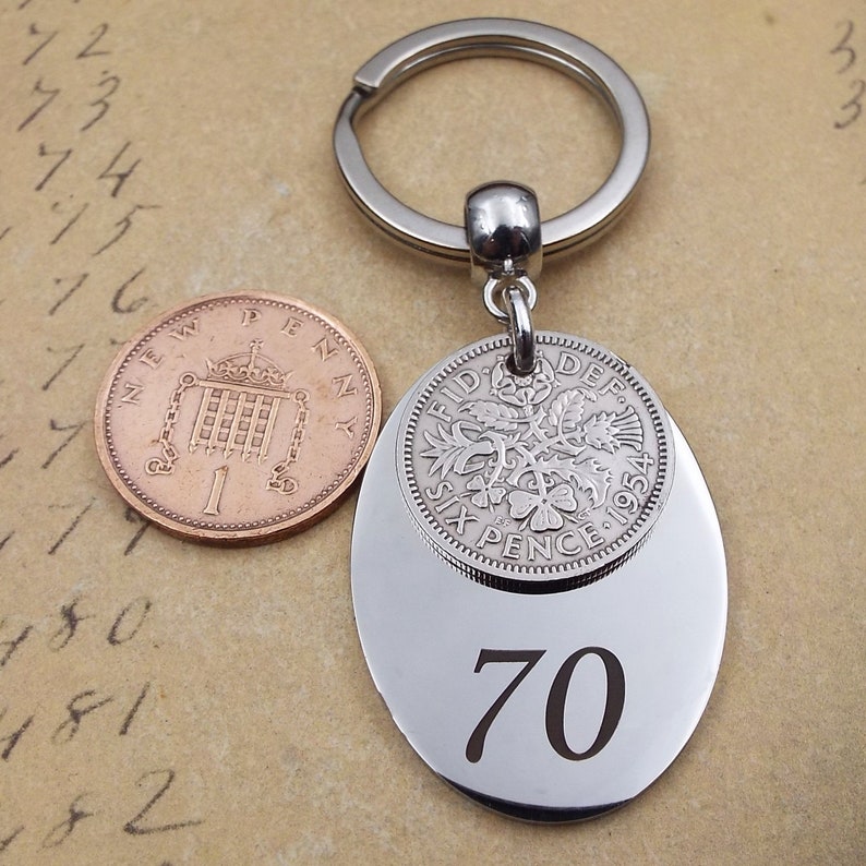 1954 70th Birthday Gift Sixpence Coin Keyring Stainless Steel Tag Small Sentimental Keepsake Nostalgic Anniversary Present Idea Men Women UK Bild 6