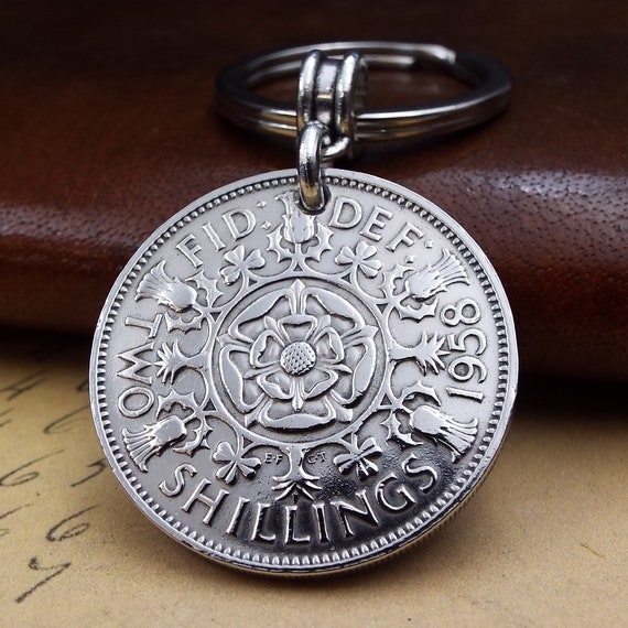 Retirement Keyring Men 65th Birthday Gift 1961 English Shilling Red Tassel Coin Keychain, Metal  Keyring, Retirement Anniversary Present, Men Women UK