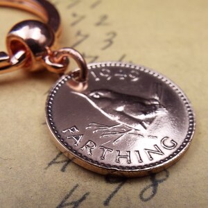 Clearance Sale 1939 OR 1949 Bumped and Bruised British Bronze Farthing Coin Keyring image 3