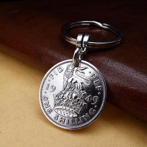1949 ENGLISH Shilling Keychain 77th Birthday Gift