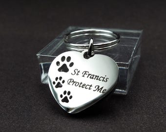 Small St Francis Protect Me Stainless Steel Heart Pet Collar Protection Charm For Small Dogs Large Cats UK