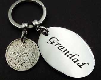 1963 GRANDAD Lucky Sixpence Keyring 61st Birthday Gift Upcycled Vintage Keepsake British Coin Keychain For Him Men Grandparent Present Idea