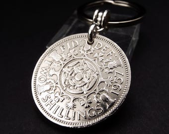 1957 Florin Keyring 69th Birthday Gift Two Shilling Keepsake