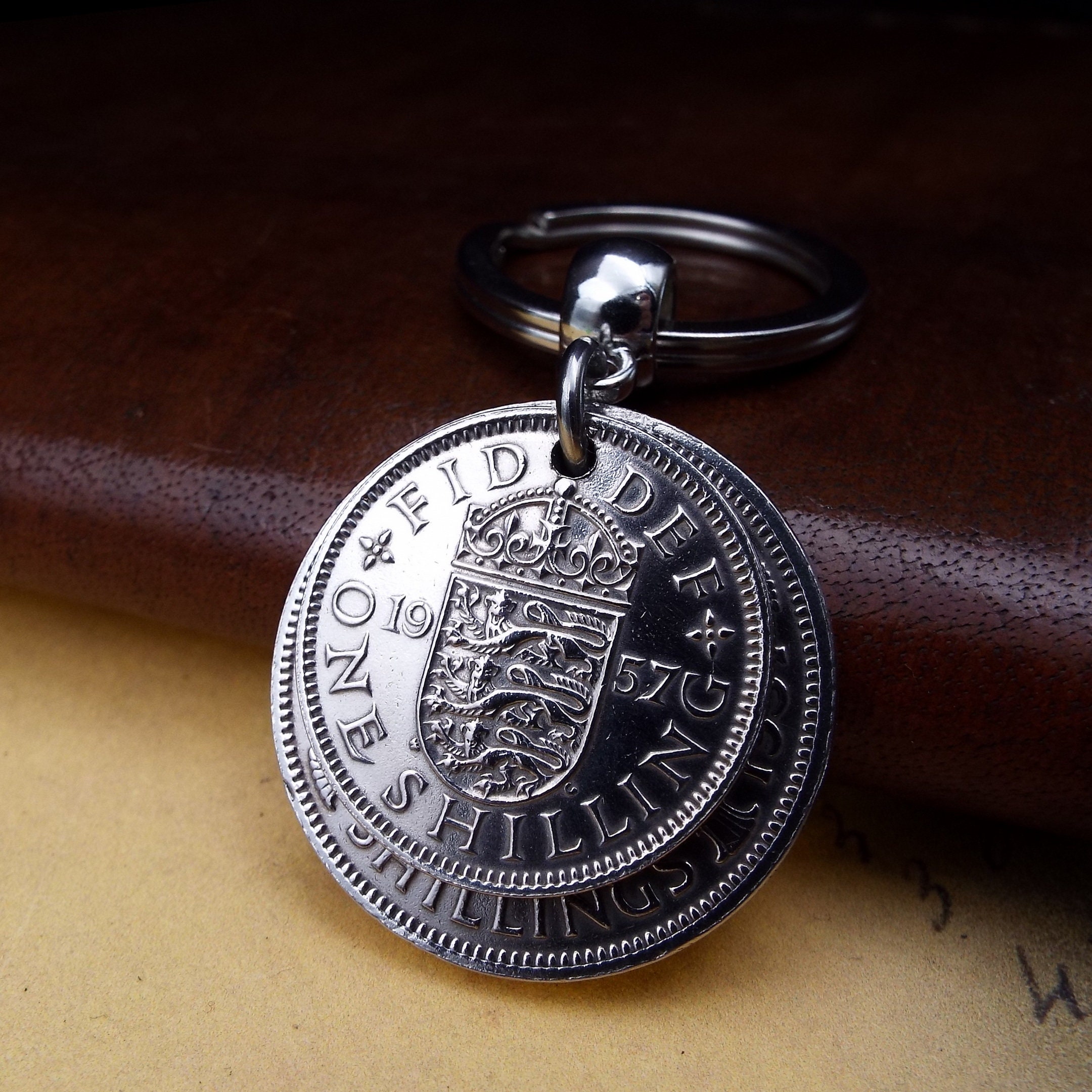 69th Birthday Gift 1957 Three Shillings Double Coin Keyring