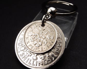 1966 Two and Six Coin Keyring Gift 60th Birthday Keepsake