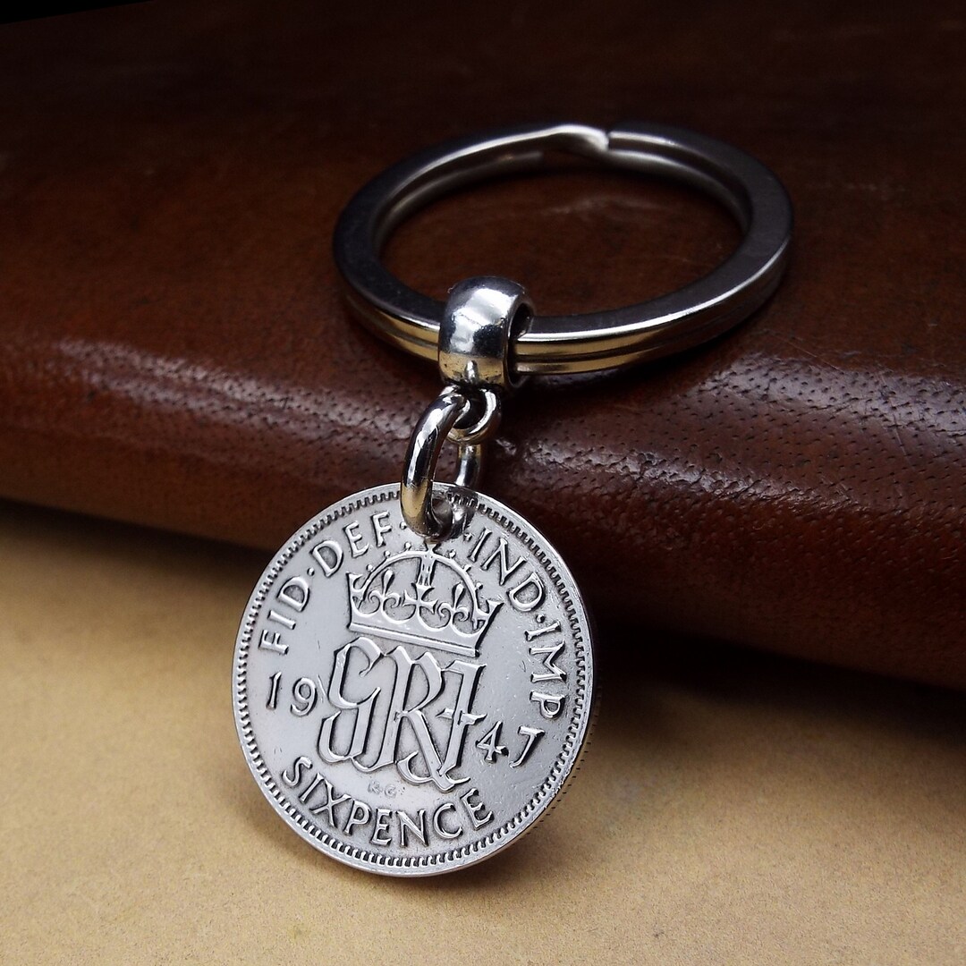 1947 British Sixpence Lucky Coin Keyring 78th Birthday Gift Sentimental ...