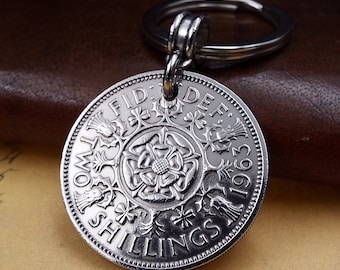 1963 2 Shilling Florin Keyring  Vintage British Coin Keychain Birth Year Keepsake Men Women Him Her Born In 1963 61st Birthday Gift in UK