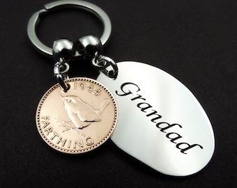 1944 Farthing GRANDAD Keyring 82nd Birthday Gift Present Idea Birth Year Bronze Coin Recycled Vintage Fathers Day Memento Keepsake Men Him