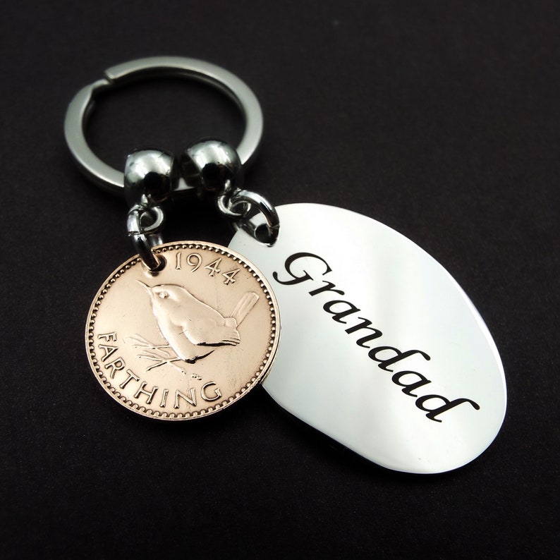 1944 Farthing GRANDAD Keyring 80th Birthday Gift Present Idea Birth Year Bronze Coin Recycled Vintage Fathers Day Memento Keepsake Men Him zdjęcie 1