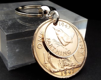 1947 Original Design Penny Farthing Double Coins Keyring UK 79th Birthday Gift Birthyear Keepsake Keyring Men Women Fast Dispatch