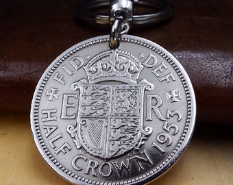 1953 Half Crown British Coin Keyring 73rd Birthday