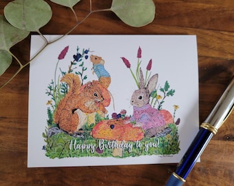 Picknick met vrienden, blanco binnenkant, wenskaart