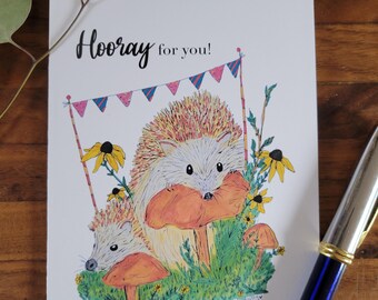 Hoera voor jou!, egelwenskaart, gefeliciteerd