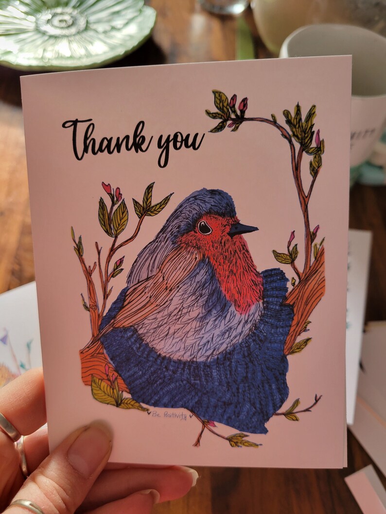 Thank You, English Robin Greeting Card - Etsy
