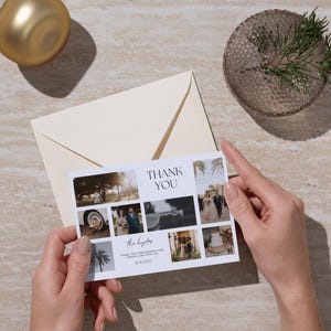Collage Hochzeit Danke-Kartenvorlage | Hochzeit, Brautmoden, Karten, canva Vorlagen, individuell