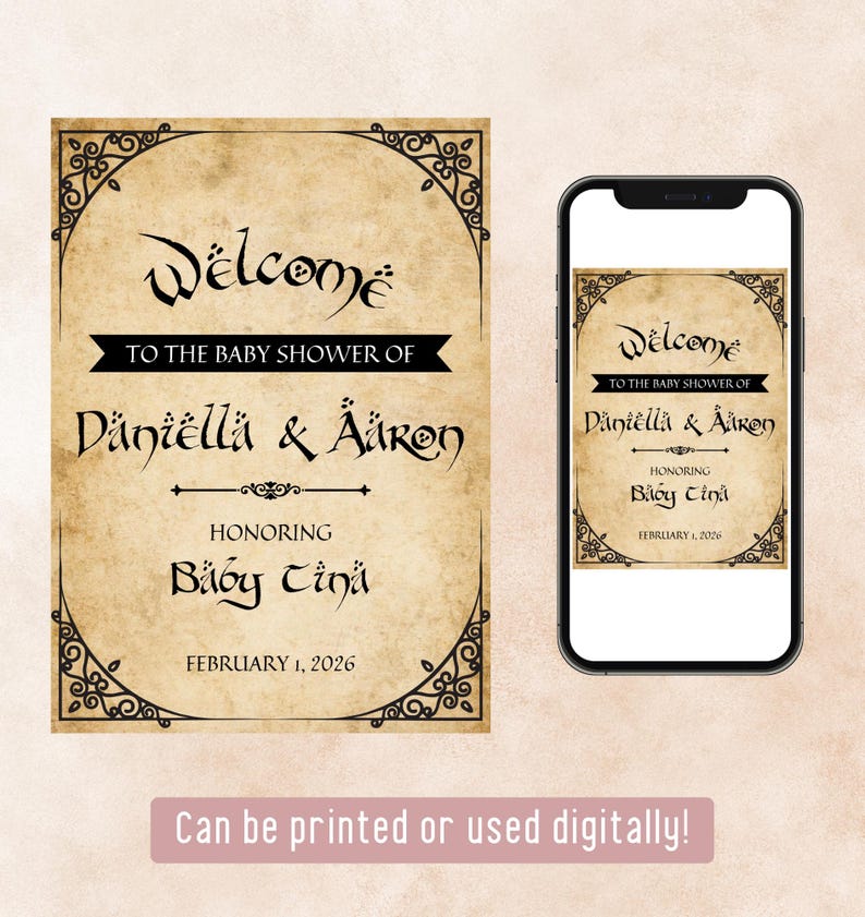 Hobbit Baby Shower Welcome Sign Template | Baby Boy, Baby Shower ...
