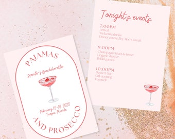 PJs & Prosecco Bachelorette Invitation Template: Editable Canva Design