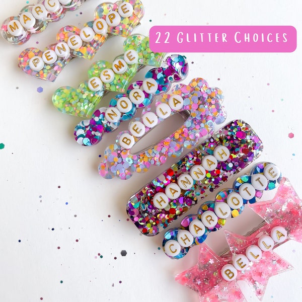 Personalized Glitter Resin Hair Clip: Custom Name Celebration Clip