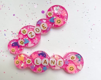 RETRO SPARKLE Flower Smiley single custom hair clip Hot pink