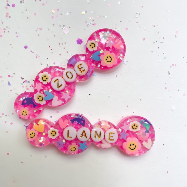 RETRO SPARKLE Flower Smiley single custom hair clip Hot pink
