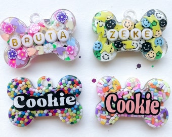 Custom Glitter Pet Tag - Sparkling Dog and Cat ID Charm - Personalized Resin Pet Jewelry