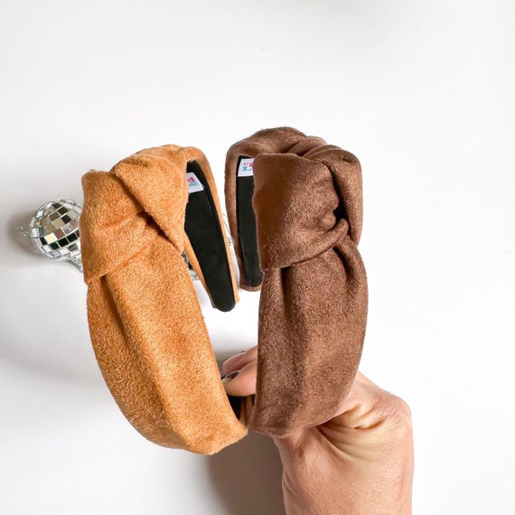 Classic Faux Suede Knotted Headband Tan and Chocolate Brown  display picture 2