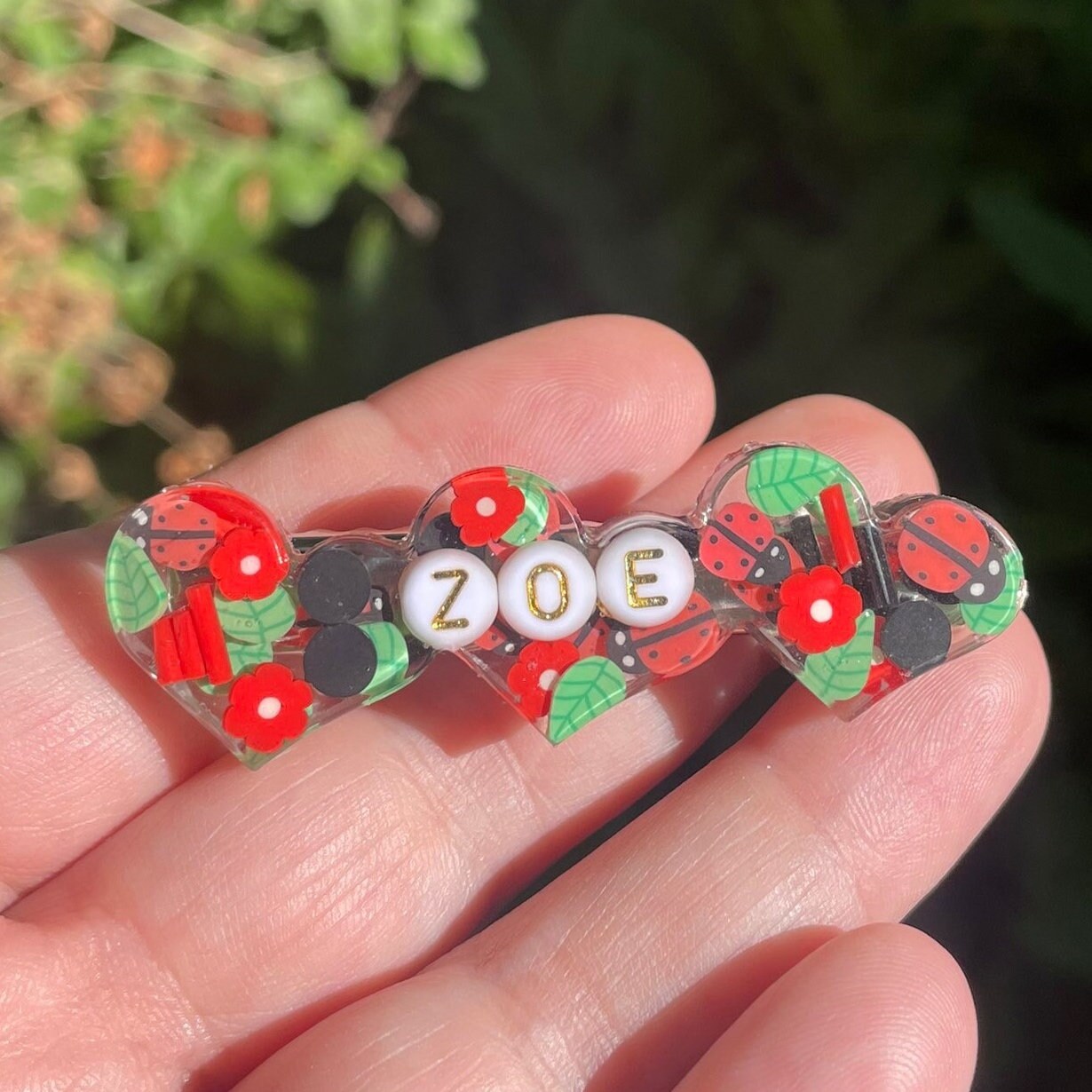 Adorned - Scarlet Garden Adornments (Barrettes) with Lady Bugs - NWT Red Ladybug Flatback Resin Craft Embellishments Hand-Painted  main image 4