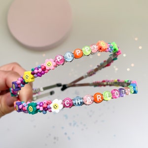 Smiley Flower Beaded Headband with Clay and Glass Beads