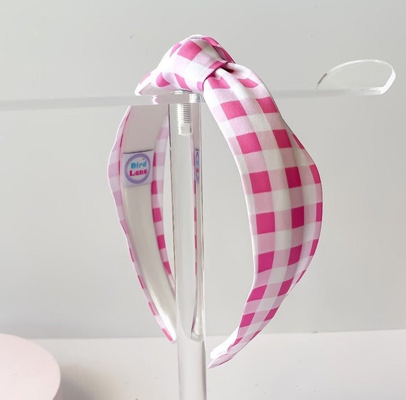 Pink Plaid Top Knot Fabric Headband - Etsy display picture 1