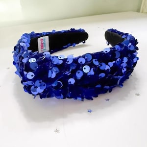 Blue Embellished Headband Floral Beaded Sequin Wide Statement Hair Accessory NWT Light Blue Embellished Headband - Etsy main image 2