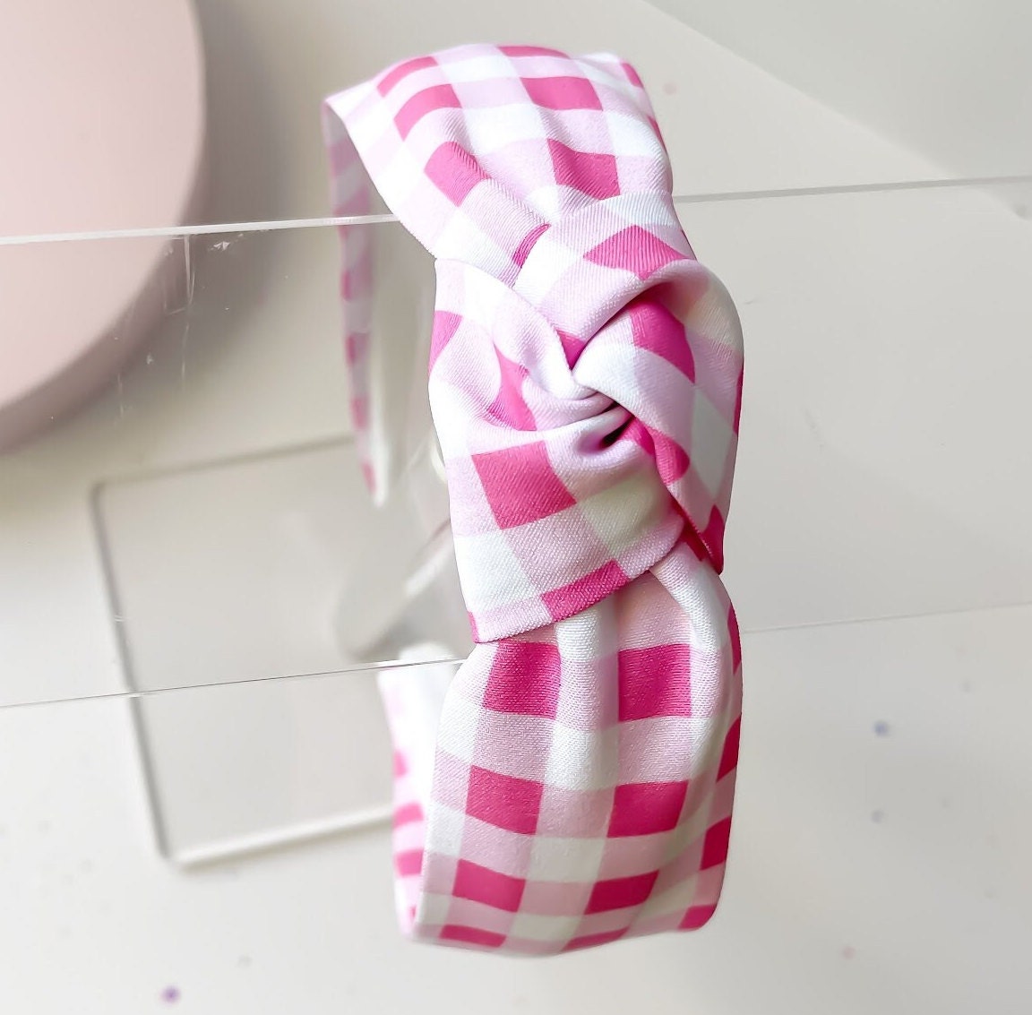 Pink Plaid Top Knot Fabric Headband - Etsy display picture 2