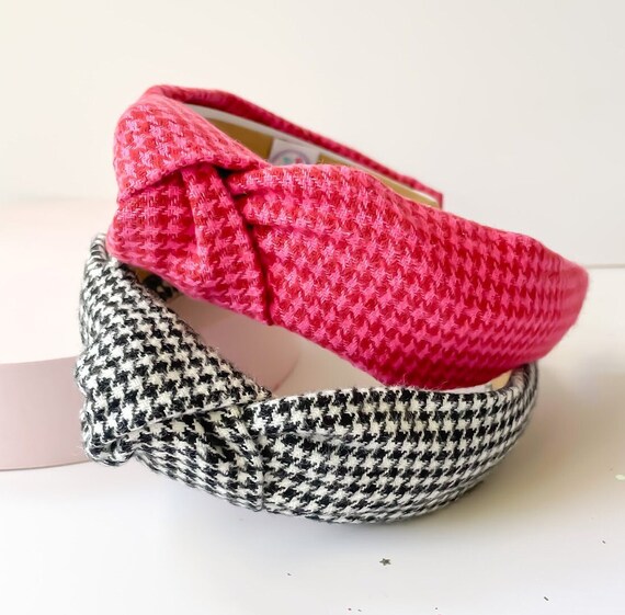 Flannel Houndstooth Top Knotted Headband Pink and Black - Etsy display picture 2