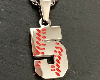 Silver baseball Lace Number Pendant - Silver Baseball Necklace