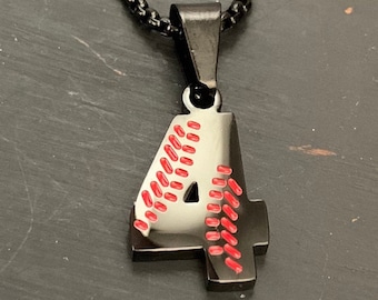 Baseball Lace Number Pendant Black - Number Necklace