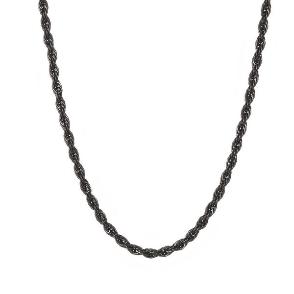 Black Rope Necklace Stainless Steel 3mm Rope Chain Necklace