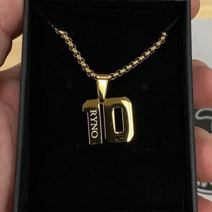 Name engraved Gold Number Pendant