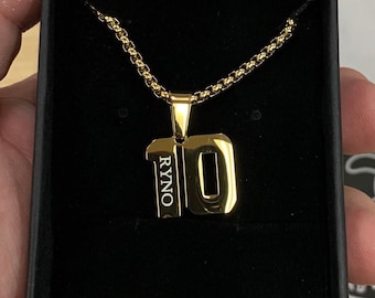 Name engraved Gold Number Pendant
