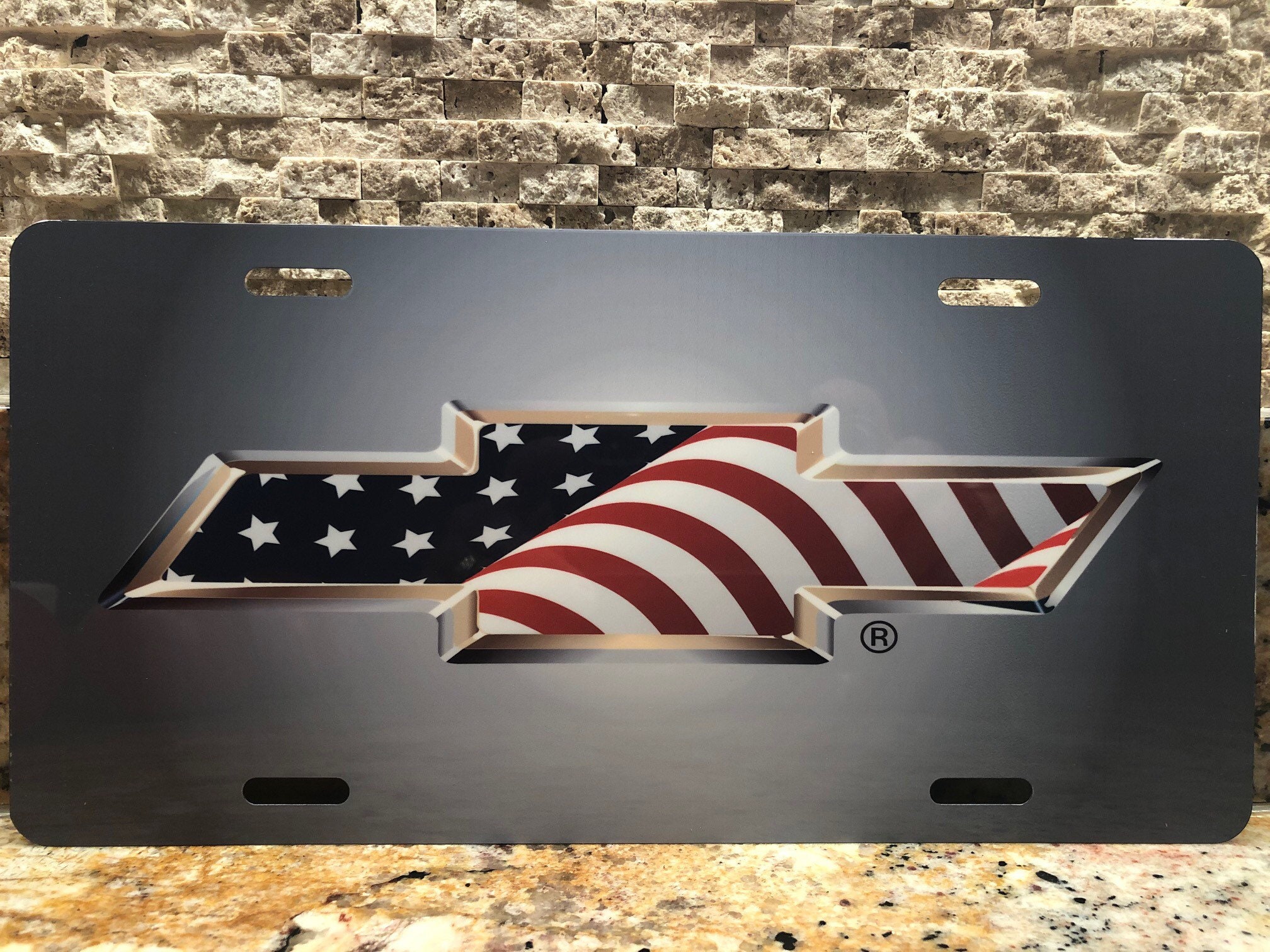 Chevrolet Chevy aluminum license plate with American Flag Etsy