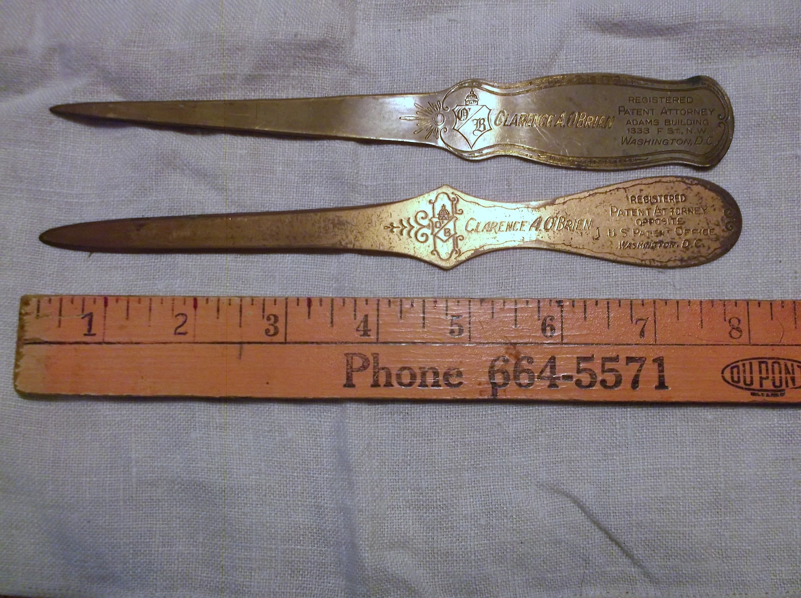 Vintage Letter Openers Clarence A O'brien Registered Patent Attorney