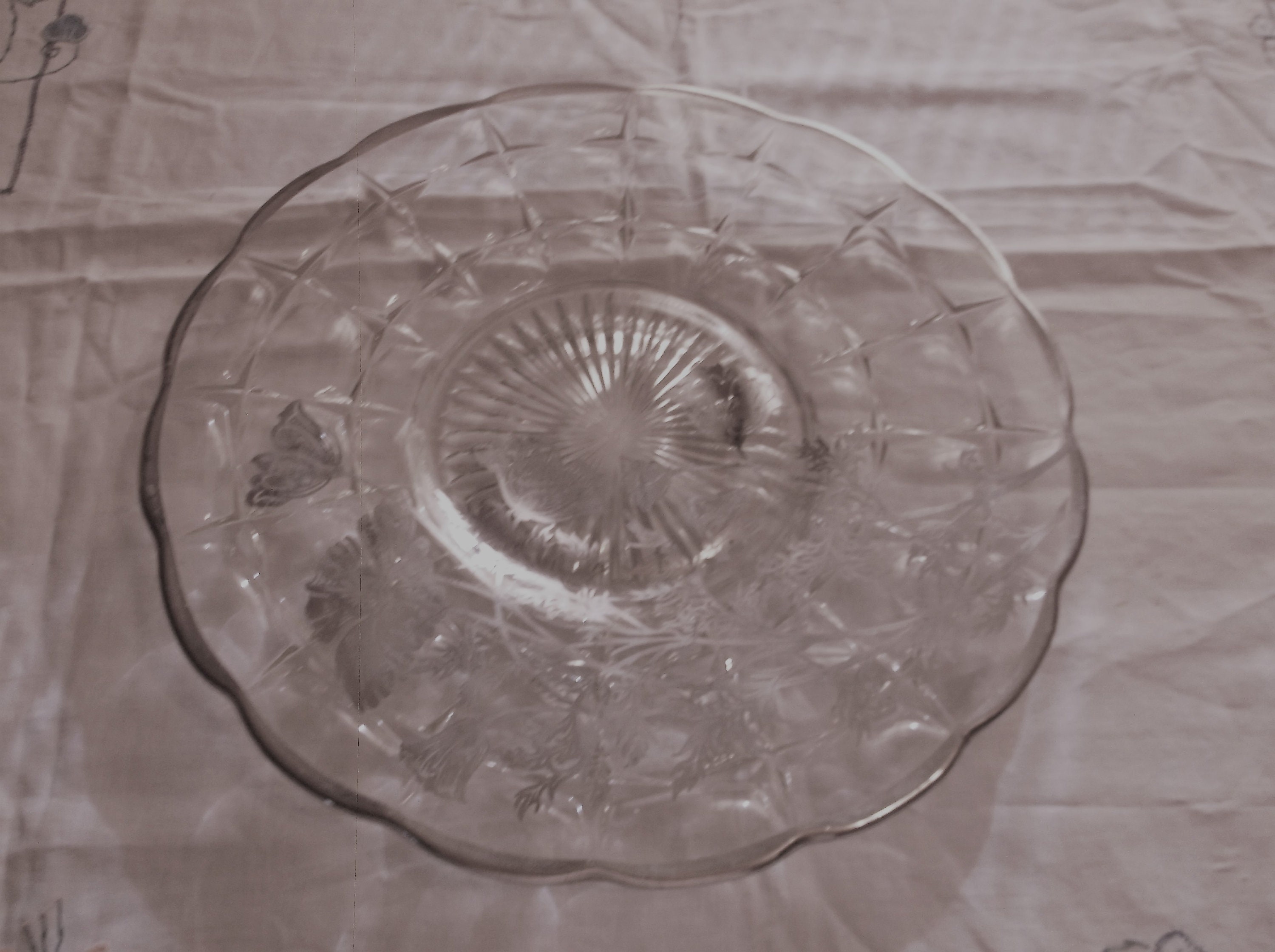 Vintage Clear Glass Serving Plate With Silver Poppy Design Etsy UK