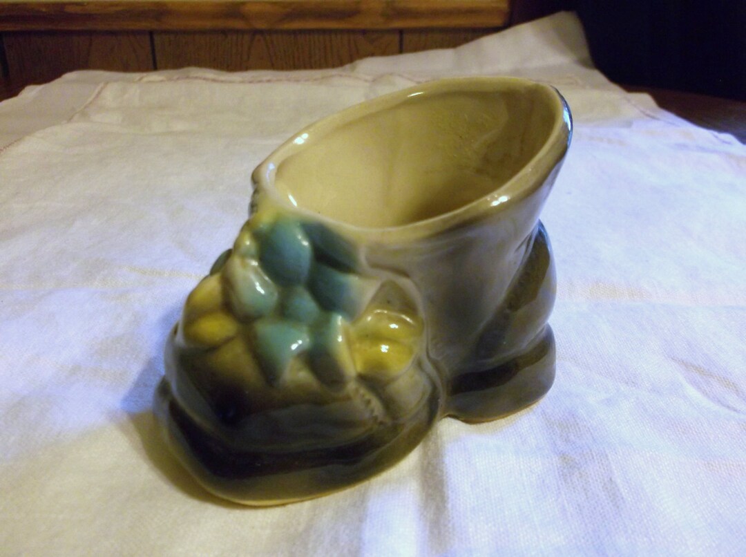 Vintage Ceramic Boot Vase With Blue Flowers Etsy