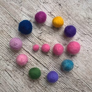 Wool Felt Balls, Mix and Match Wool Felt Balls, Multicolored Felted Balls in Bulk, Felted Balls, Tiny Pom Poms, Large Felt Balls, 20+ pcs