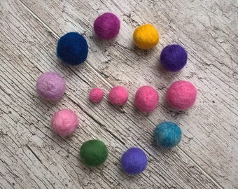 Wool Felt Balls, Mix and Match Wool Felt Balls, Multicolored Felted Balls in Bulk, Felted Balls, Tiny Pom Poms, Large Felt Balls, 20+ pcs