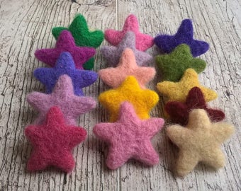 Large Wool Felt Stars, Handmade Assorted Colors, Set of 10