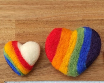 XL Rainbow Felt Hearts | | de cœurs en feutre extra larges Jumbo Felt Hearts | 20cm Wool Felt Hearts, 1 pièce