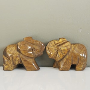 Elephant figurine, healing crystals and stones elephant statue, protection prosperity crystal elephant, Tiger Eye elephant figure