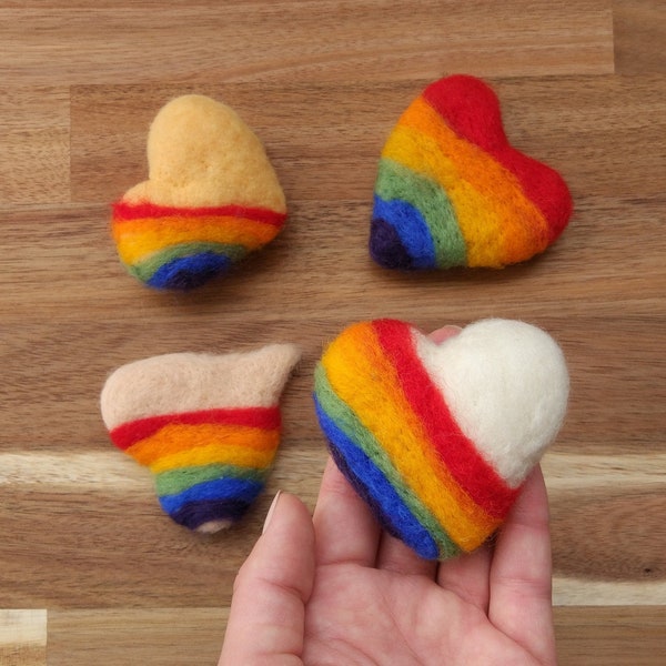 Felt Hearts | Rainbow Heart 3cm 5cm 7cm 10cm | Mini Wool Felt Heart or Large Felted Heart | 1 Wool Heart